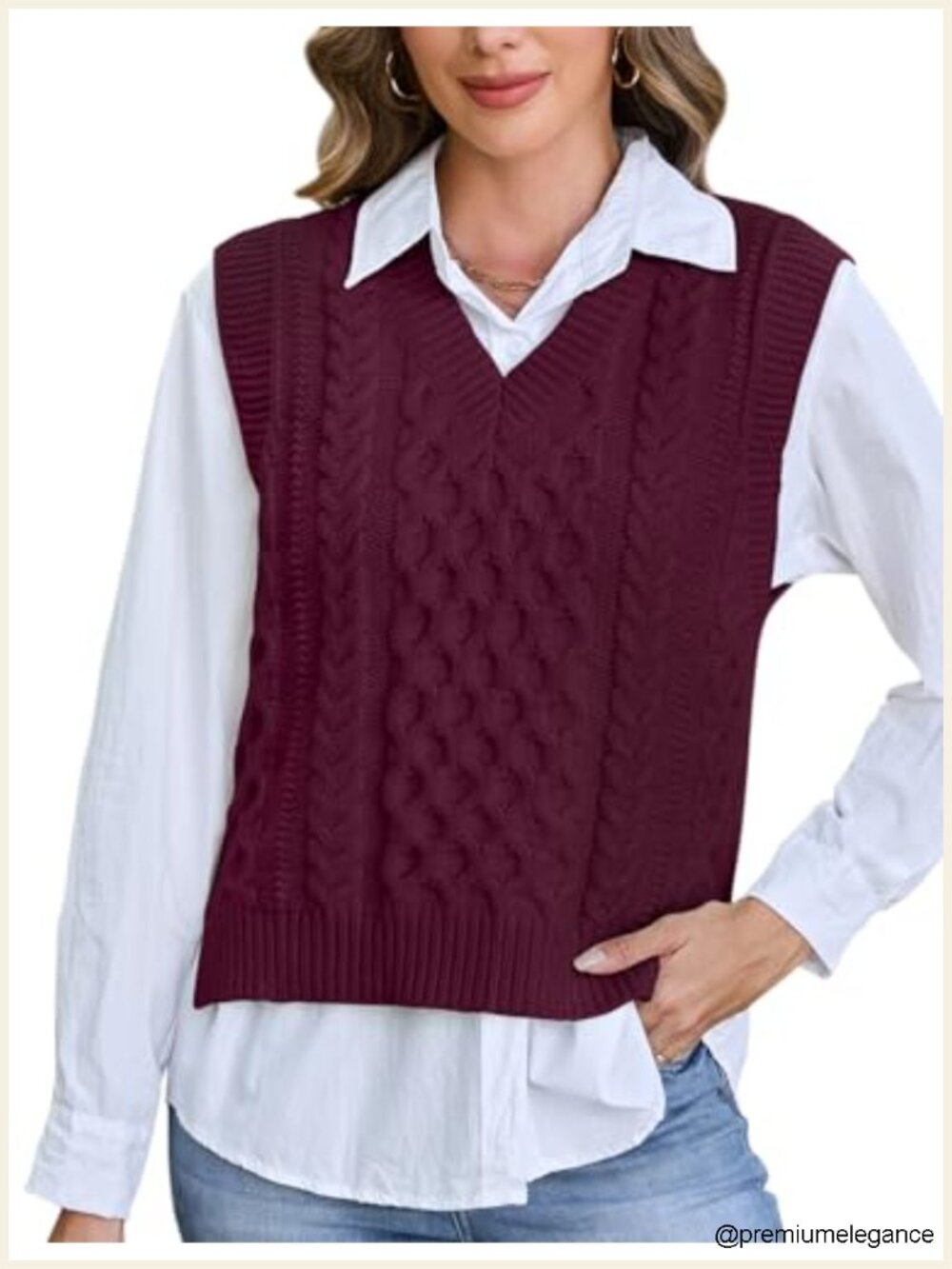 Women's Sleeveless Cable Knit Sweater Vest V-Neck Pullover